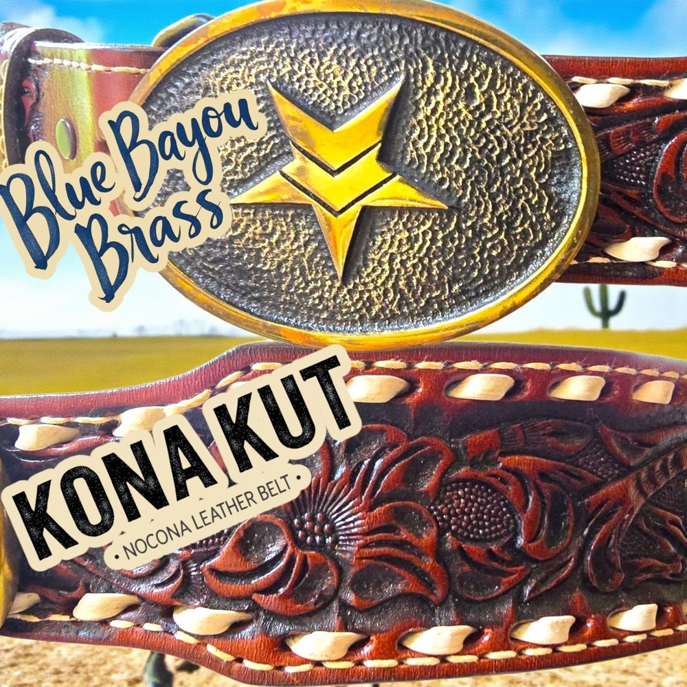 Vintage Nocona Tooled Leather Belt Kona Kut 32 Western Cowboy Rodeo w/ Blue Bayo